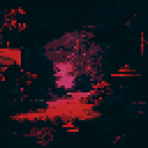 2d pixel background that has surreal elements to it, mostly using a red color pallet, dark and grimoire