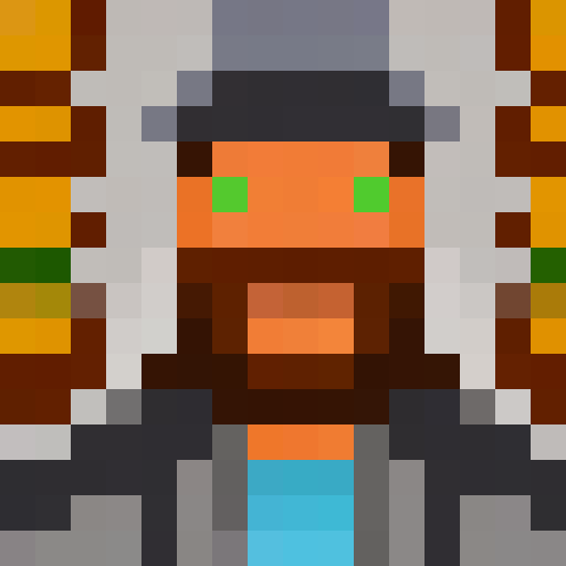 Pixel character with a brown fedora hat, holding a magnifying glass up to one eye, with a serious expression on their face, set against a pixelated cityscape background in a vintage 8-bit art style.