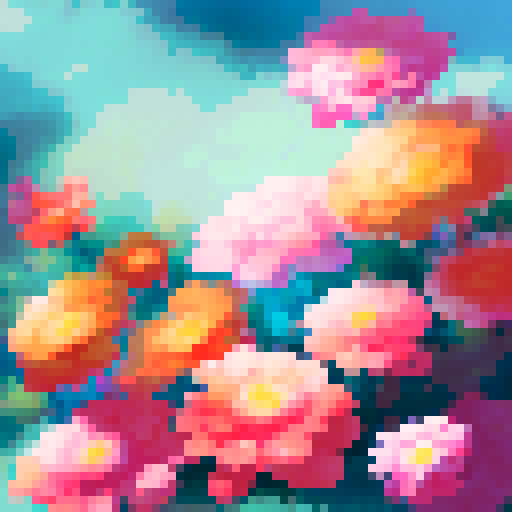 retro, vibrant, colorful flowers blooming, nostalgic colours