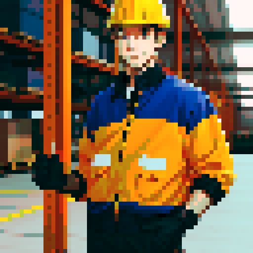 A male warehouse worker for Amazon Germany, wearing jacket, gloves and safety boots
