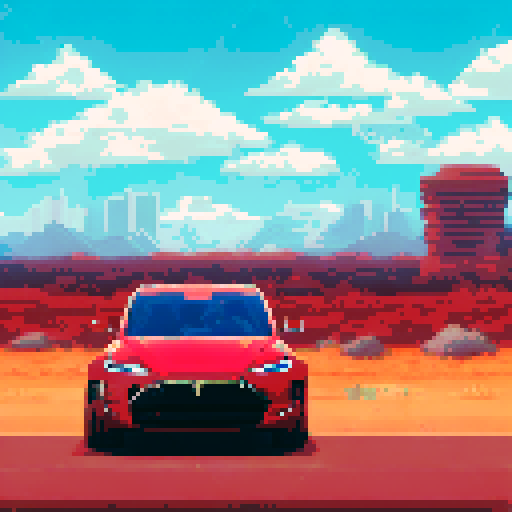 Photorealistic whole Tesla Cybertruck, centered, three-quarter view, right front wheel, clean background, realistic colors, pixel art style