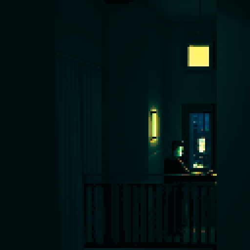 dark city apartment interior at night, balcony, melancholy, depressed, lonely man's apartment, sadness, dimly lit, bare