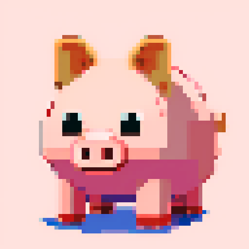 Pixel art pig sprite in a realistic pose, cartoony style, inspired by Super Auto Pets and Paper Mario, cute but not childish, no border, sRGB PNG