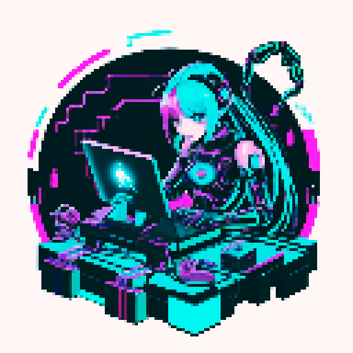 cute cyberpunk scorpion with human head, human head is from anime inspired character with vibrant hair, expressive eyes, and a playful smile, scorpion is playing computer games, tables with potato chips and coca cola, scorpion's tail should be fully in the picture, bright yellow and cyan and pink lights