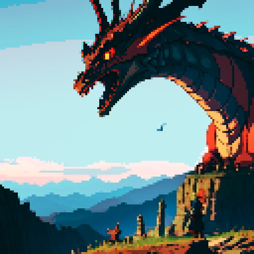 giant evil dragon in the distant horizon, overlooking a ruined and dark landscape