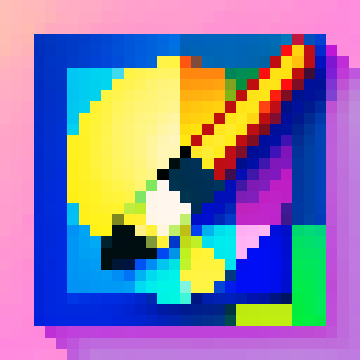 Art paintbrush with paint on the tip only, 32x32 badge style, bold black outline, sRGB colors