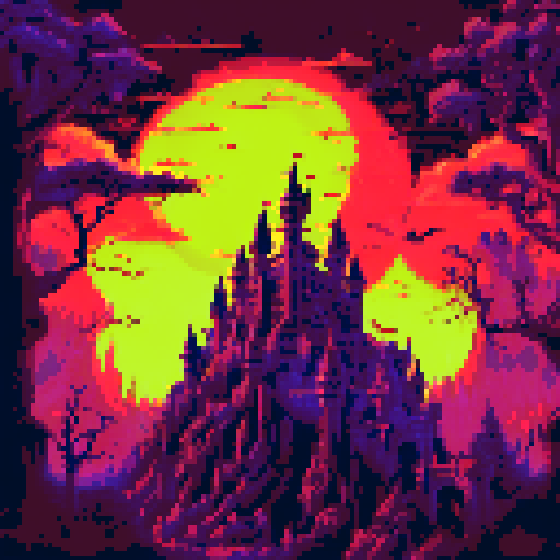 spooky castle, towering, ominous, moonlit, gloomy clouds, silhouettes of bats, gothic architecture, eerie shadows, misty graveyard, twisted trees, flickering lanterns, creaking gates, haunting atmosphere