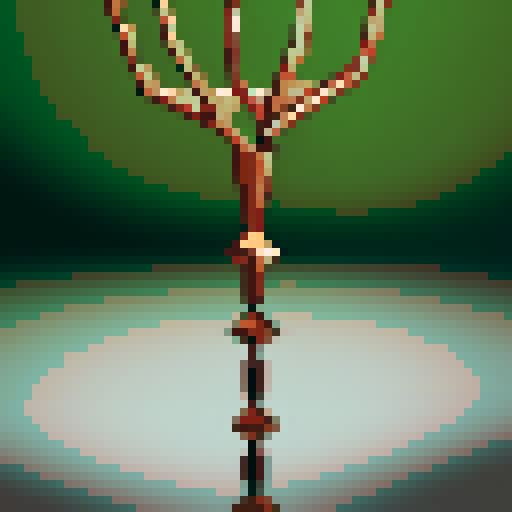 fleshy, thorny iron crown, tuning forks for hands and feet, hovering above ground, sRGB, pixel art