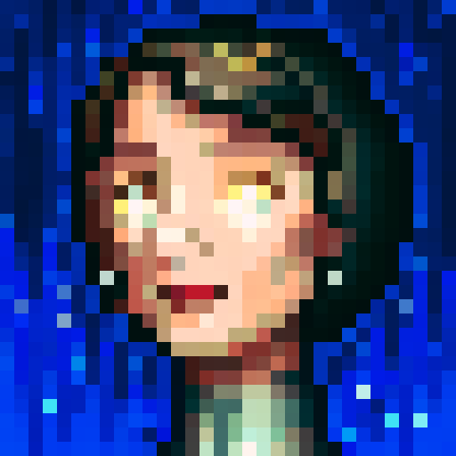 young lady, pixelated, game icon, 32x32 pixels, vibrant colors, sRGB, skill art, close up, portrait, expressive eyes, flowing hair, confident smile, detailed shading, intricate details