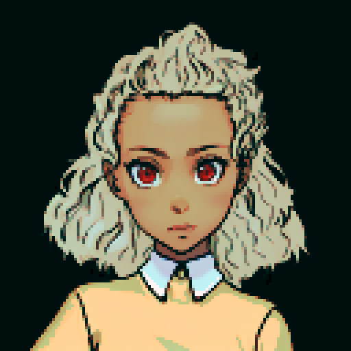 teenage black girl with light brown hair and red eyes