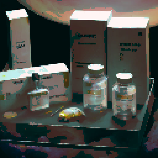 Antivenin, medical, dark background, night time, yellow warm light