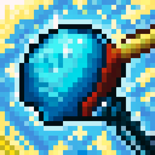 Water droplets glistening, rippling waves, pixelated reflections, vibrant hues, intricate details, skillfully crafted, 32x32 game icon, close-up portrait, sRGB color palette, mesmerizing art style