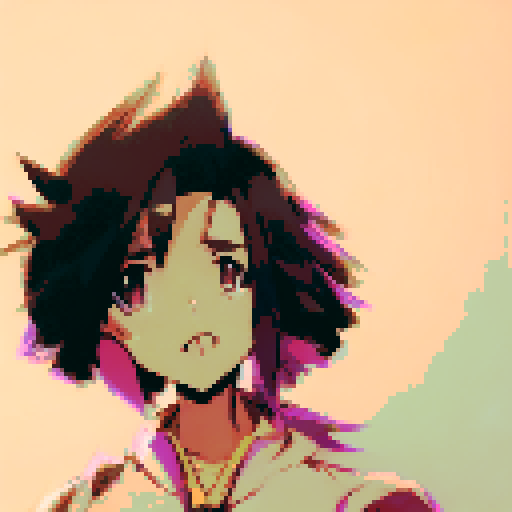 "Anime girl gazes at swirling 2D shapes in pinks, purples, and greens while "@3ab3z" glows in small font at bottom left of image."