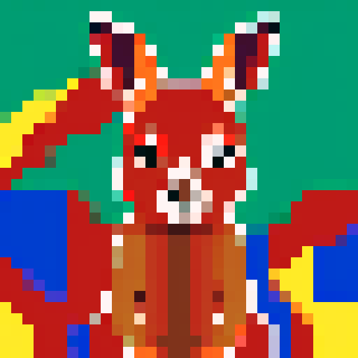kangaroo with vibrant red and blue pixel art Australian flag background, capturing the essence of Australia's rich culture and biodiversity