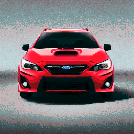 Photorealistic whole Subaru Imperza WRX, centered, three-quarter view, right front wheel, clean background, sRGB colors, pixel art style
