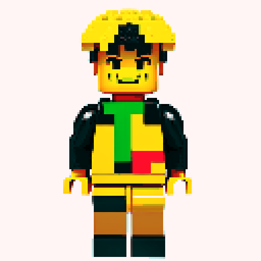 pixelated lego minifigures, vibrant colors, blocky construction, retro video game aesthetic, 8-bit graphics, square-shaped bricks, tiny details, mosaic-like patterns, iconic lego smile, isometric perspective, dynamic poses, imaginative scenes, textured surfaces, pixel art shading, crisp edges, vibrant sRGB palette