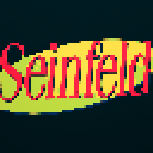 Seinfeld, iconic logo, vibrant colors, retro feel, pixelated characters, sRGB