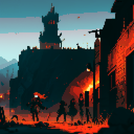 war background, battlefield, warfare, dark, red, orange, black, destroyed town