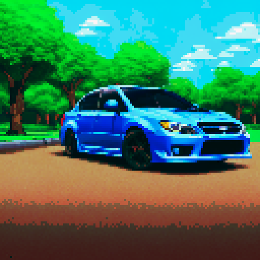 Photorealistic whole Subaru Imperza WRX, centered, three-quarter view, right front wheel, clean background, realistic colors, pixel art style