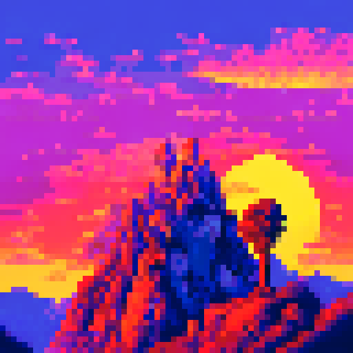 el capitan, sunset, pixel art, sRGB, trees, background, landscape
