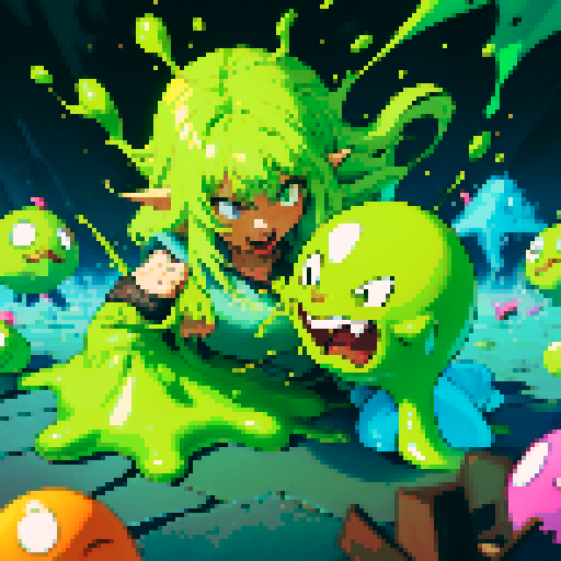 slime slamming into a hero, impact, splattering