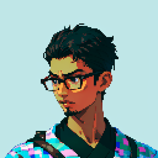 Southeast Asian man, short curly hair, round glasses, tanned, diamond shaped face, black eyes, age 25, wearing a robe, goatee