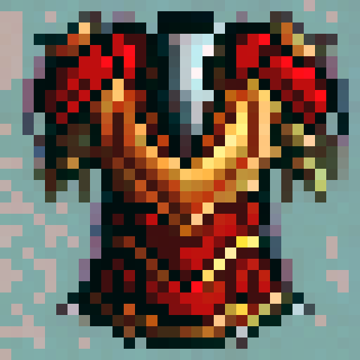 Red, fiery, horned devil with sharp fangs, adorned in shiny metal armor, wielding a wicked-looking trident, in 32x32 pixel art style