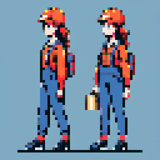 young, female warehouse worker, Amazon Germany, pixel art
