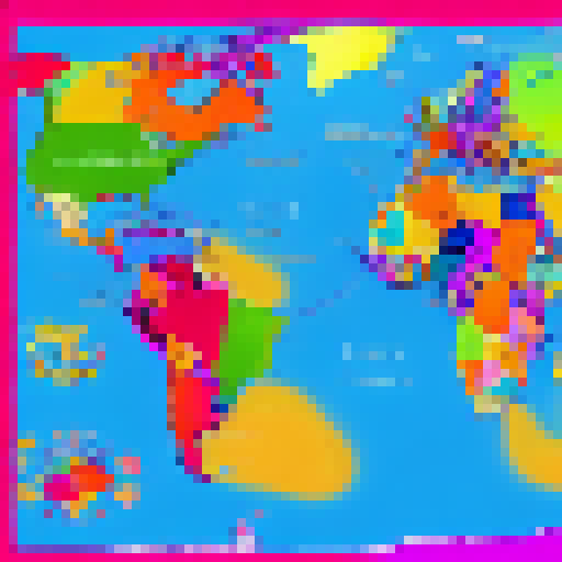 colourfull world map with large continent and ocean