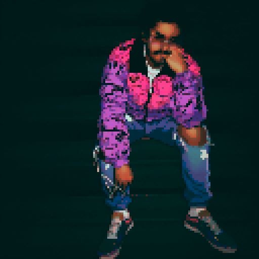 person, pixelated, vaporwave, vibrant colors, retro, glitch art, 8-bit, neon, sRGB