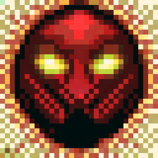 menacing, red, close-up, portrait, ingame skill icon, executes low health enemies instantly, game icon, 32x32 pixel art, sRGB, skill art