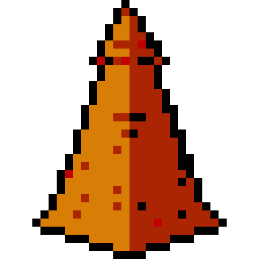 layered triangular red clay shingle tower top. Usable as an asset (clear, thick lines and a white background). Black outline