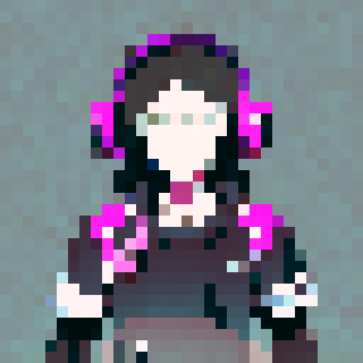 "Rupam's character, with vibrant black hair and oversized headphones, dynamic anime style."