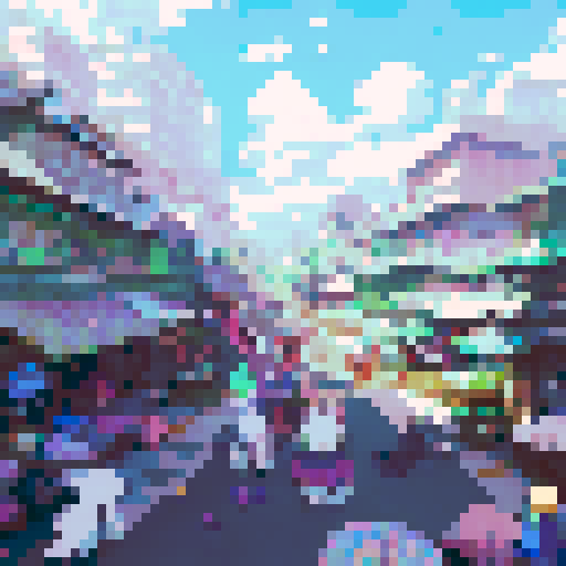 Goat seller, surrounded by a herd of fluffy white goats with big, innocent eyes, stands in a vibrant, bustling marketplace, with colorful stalls and banners fluttering in the breeze, all rendered in a charming anime style.