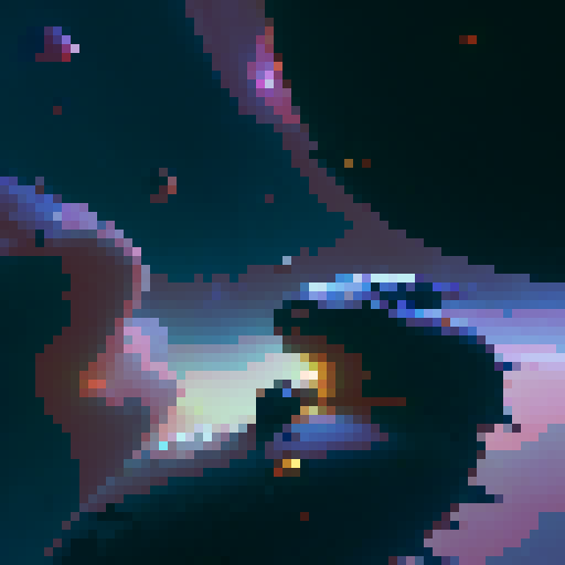 "Chromatic planet with rippling auroras, surrounded by tiny moons that spark like fireflies in the deep space abyss, rendered in a whimsical, painterly style."