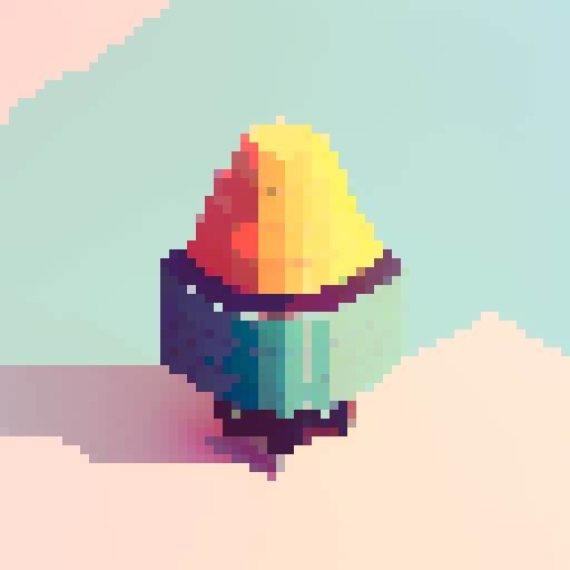 thimble item, vibrant colors, intricate stitching, miniature size, retro gaming aesthetic, 8-bit graphics, geometric patterns, limited color palette, sharp edges, nostalgic feel, detailed shading, high contrast