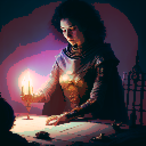 A close-up of the hands of a woman over a table during a tarot card reading in a medieval dark style.