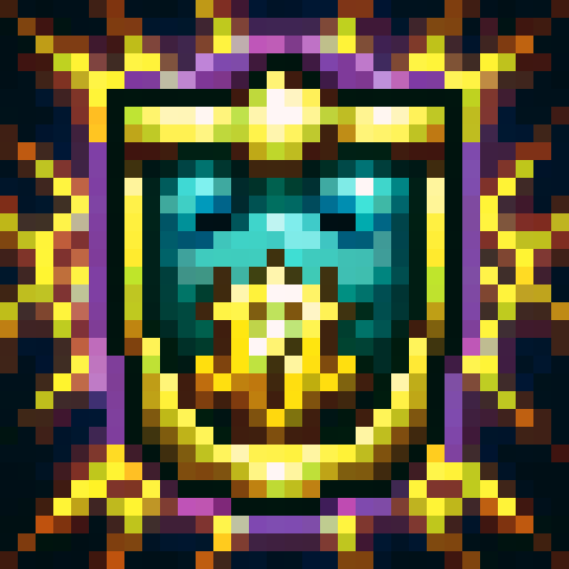 treasure chest, game icon, 32x32 pixel art, sRGB, skill art, close up, portrait, shiny gold, ornate lock, intricate carvings, wooden texture, glimmering gems, mysterious aura