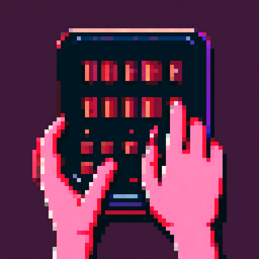 hand pushing button, illuminated by a red light, showcasing intricate pixel art details in an sRGB color space
B