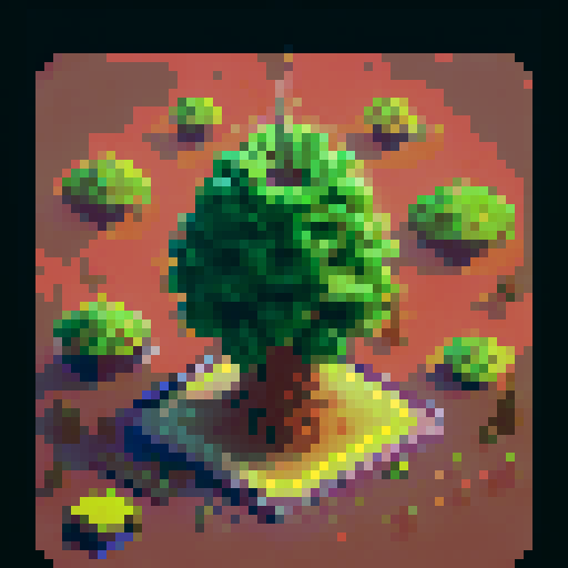 Giant Pineapple tree. Isometric view, set at night. With little baby pineapple saplings around.