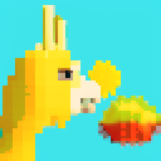 llama sipping mango juice, vibrant and pixelated