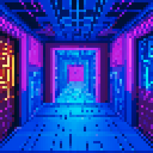 maze, intricate pathways, vibrant colors, isometric perspective, pixelated walls, hidden treasures, winding corridors, challenging puzzles, retro aesthetic, low-resolution sprites, 8-bit graphics, neon lights, glowing orbs, immersive atmosphere, maze runner, abstract patterns, symmetrical designs, mind-bending illusions, visual complexity, labyrinthine structure, nostalgic vibes, immersive gameplay