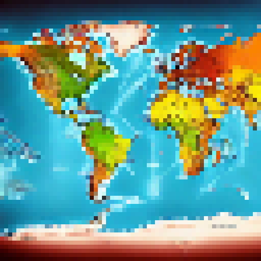 colourfull world map with large continent and ocean