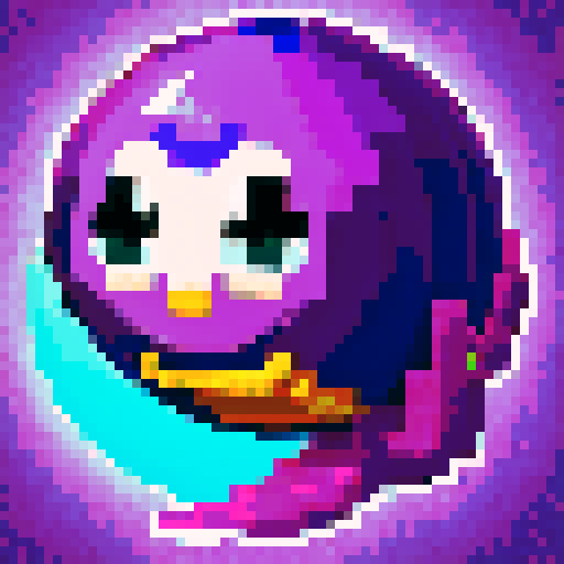 giant spherical violet head with a toothy mouth and wings, retro-style 16-bit