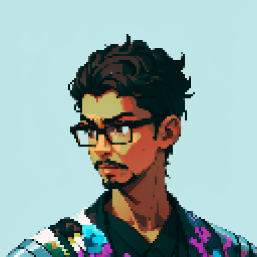 Southeast Asian man, short curly hair, round glasses, tanned, diamond shaped face, black eyes, age 25, wearing a robe, goatee