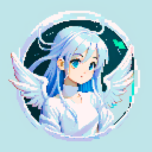 
Beautiful, ethereal angel with shimmering wings and flowing, liquid-like chrome body, rendered in minimalist pixel art with vibrant, dazzling sRGB colors. Big anime eyes. Visible nose 