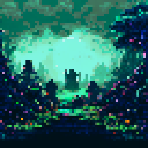 dark graveyard, moonlight, eerie tombstones, gnarled trees, silhouettes of haunting figures, misty atmosphere, glowing eyes, ethereal glow, pixelated gravestones, atmospheric sRGB color palette, detailed pixel art, hauntingly beautiful landscape