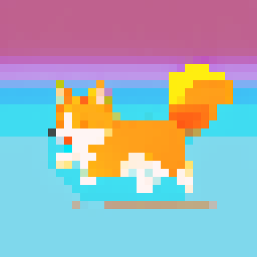 corgi running profile, vibrant colors, retro video game style, pixelated fur, dynamic motion, pixel art, sRGB