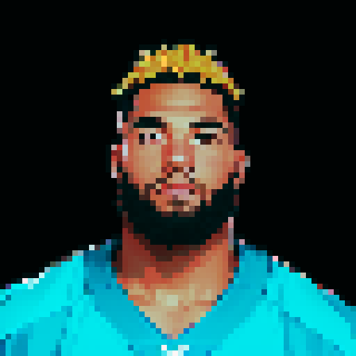 nfl football player, profile view, forward-facing, wearing jersey, no helmet, game icon style, 32x32 pixel art, sRGB, skillful expression, close-up portrait