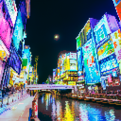 Osaka street, vibrant and bustling, colorful signs, intricately designed Japanese writing, essence of iconic landmarks, extreme detail, harmonious blend of traditional and contemporary Japanese art styles, landscape portrait